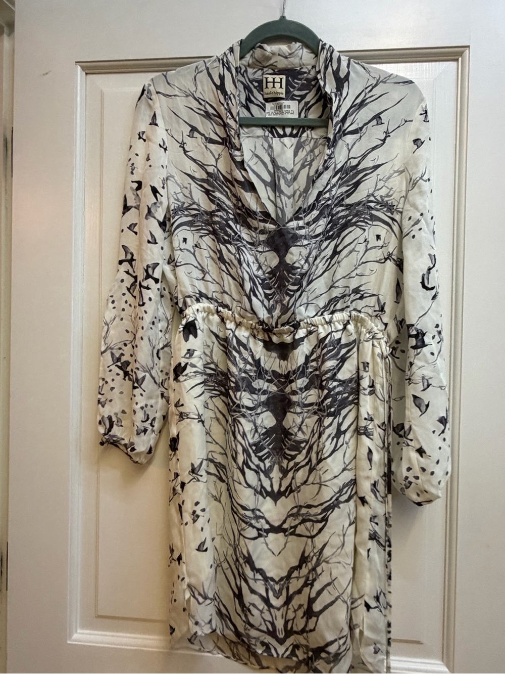 Haute Hippie Cream and Black V-Neck Printed Dress